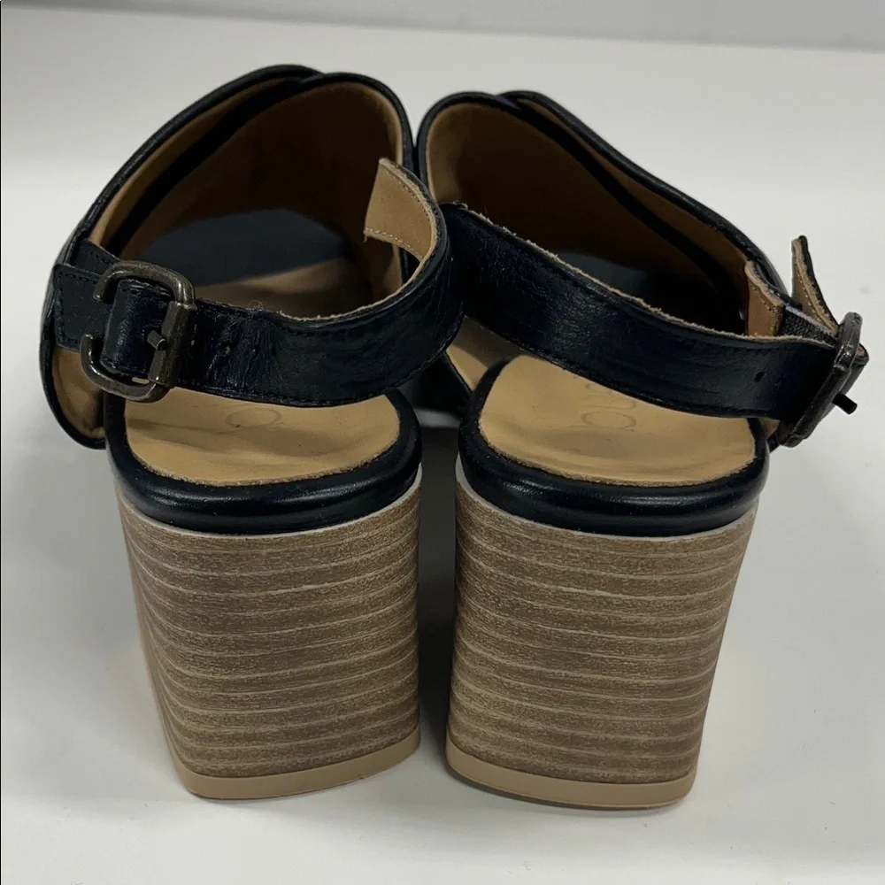 New Bueno Eden Black Leather Block Heel Slingback Sandals Women’s US 6.5-7